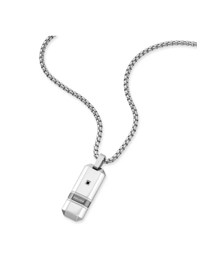 POLICE Baseline Silver & Black Crystal Tag Necklace for Men