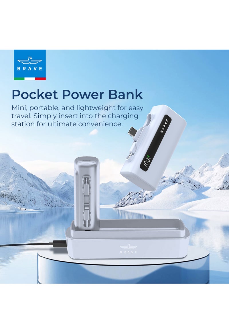 Brave Power Bank Charging Station Kit, Multi-Device Charging Station, 4 x 5000mAh Portable Chargers with 22.5W PD Type-C Port and 20W PD Lightning Port, LED Power Display, Fast Charging for External Batteries, Compatible with iPhone 16/15/14/13/12, Samsung S25/S24/S23/S22, iPad Pro, AirPods Pro and More - USB-C Power Bank Charging Station (White/Blue)  - Image 2