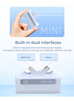 Brave Power Bank Charging Station Kit, Multi-Device Charging Station, 4 x 5000mAh Portable Chargers with 22.5W PD Type-C Port and 20W PD Lightning Port, LED Power Display, Fast Charging for External Batteries, Compatible with iPhone 16/15/14/13/12, Samsung S25/S24/S23/S22, iPad Pro, AirPods Pro and More - USB-C Power Bank Charging Station (White/Blue)  - Image 3