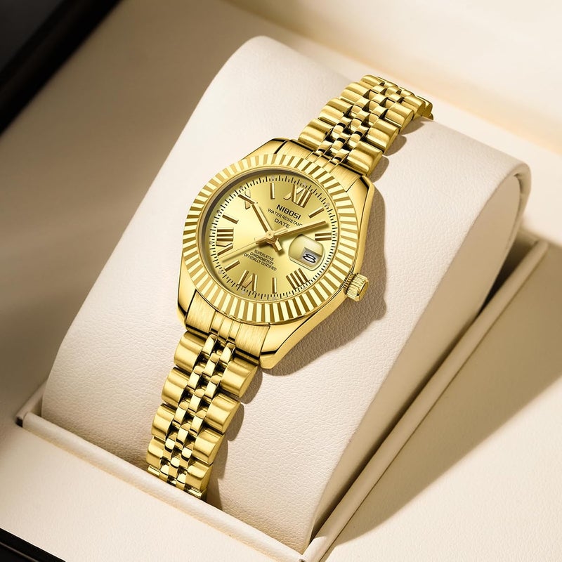 NIBOSI Women's Gold Analog Quartz Watch with Date Function and Waterproof Design - Image 4