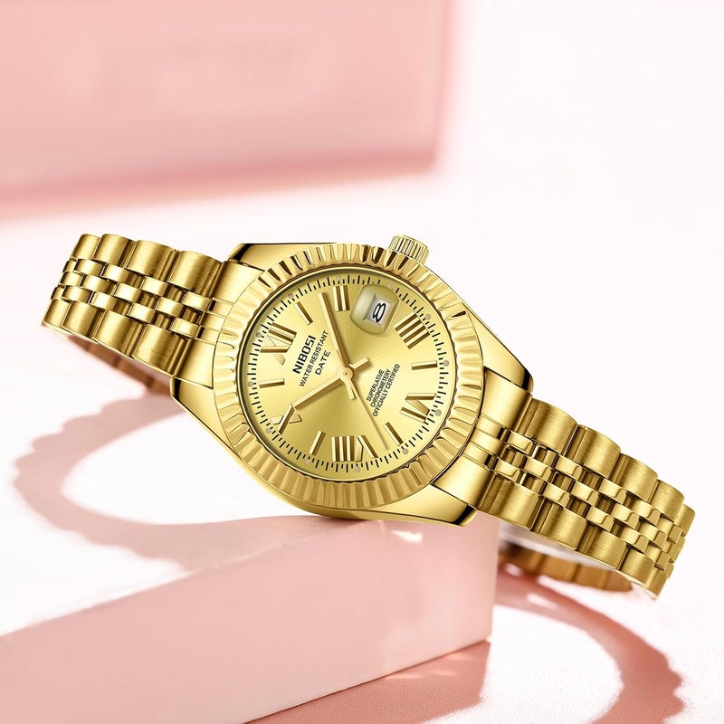 NIBOSI Women's Gold Analog Quartz Watch with Date Function and Waterproof Design - Image 5