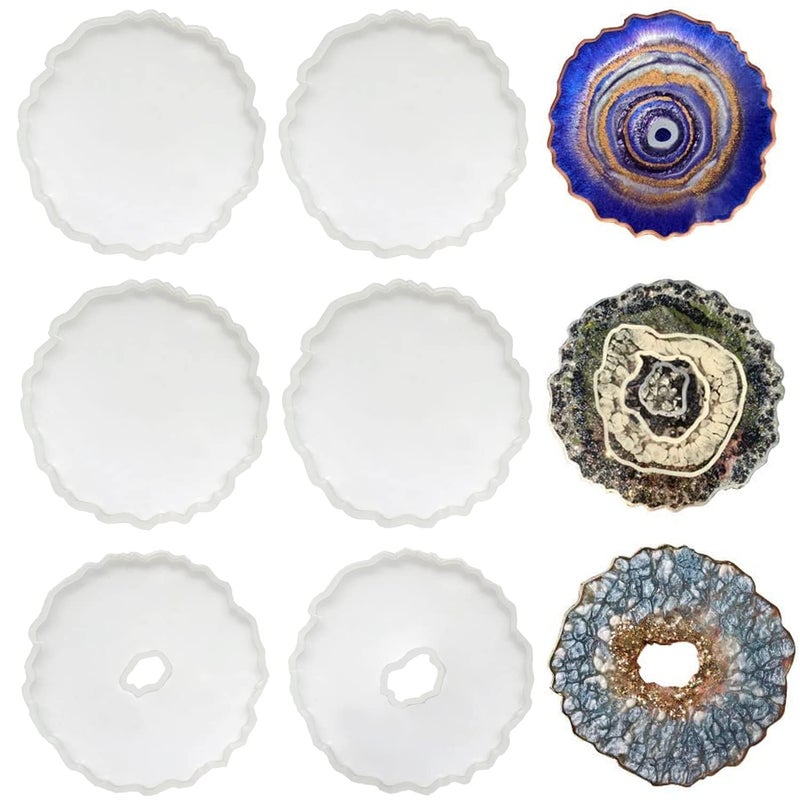 RESINWORLD 6 Pack Geode Coaster Molds for Resin, Irregular Resin Coaster Silicone Mold, Coaster Epoxy Resin Molds for Making Agate Coasters Set - Image 1