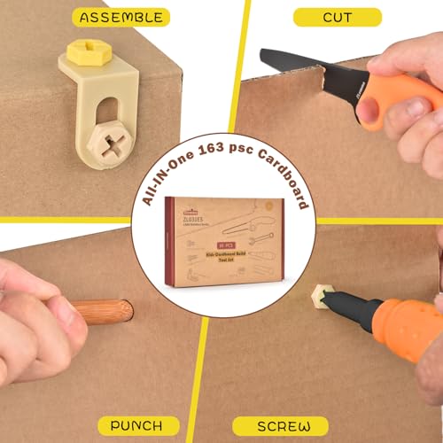 ZLemma Cardboard Construction Tool Kit 163 PiecesEducational Toys for atHome Play Classroom Learning Reusable Cardboard Tools for Kids - Image 5