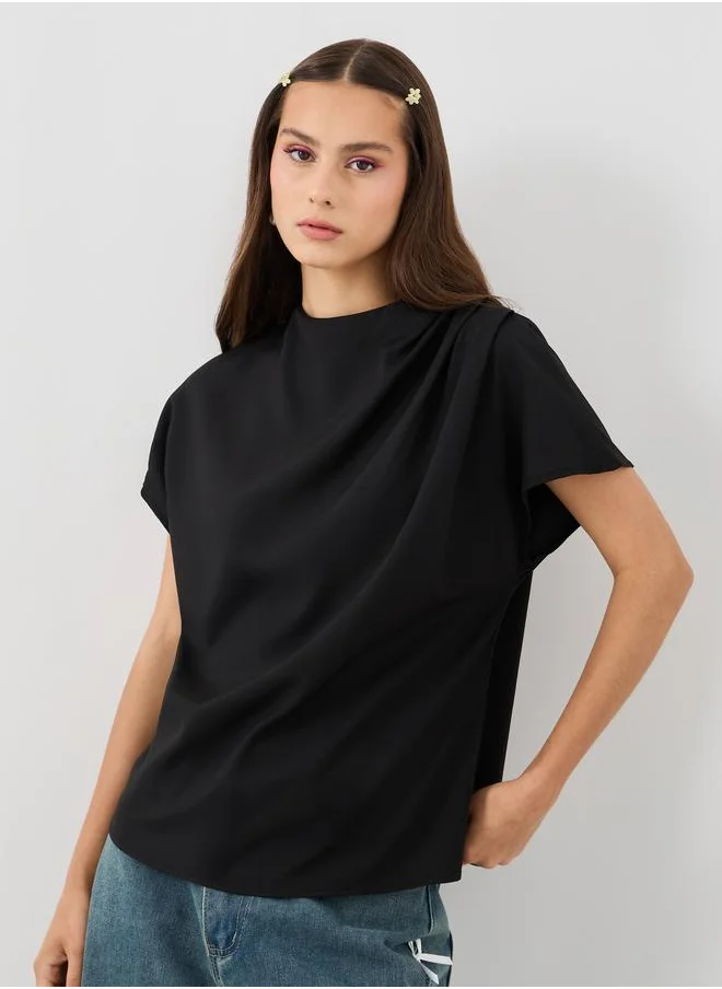 تايك تو Take Two Solid Cowl Neck Short Sleeve Top