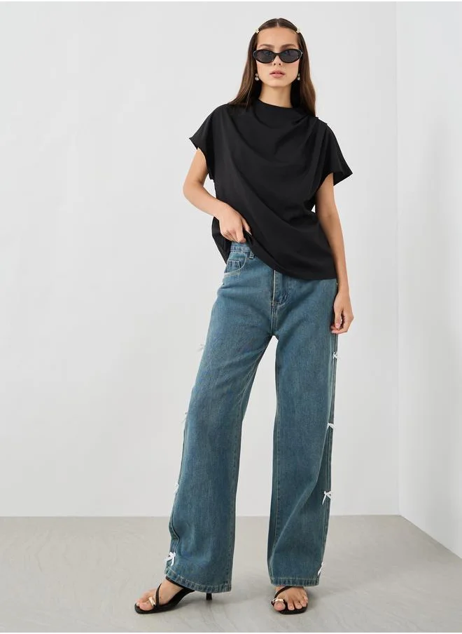 تايك تو Take Two Solid Cowl Neck Short Sleeve Top