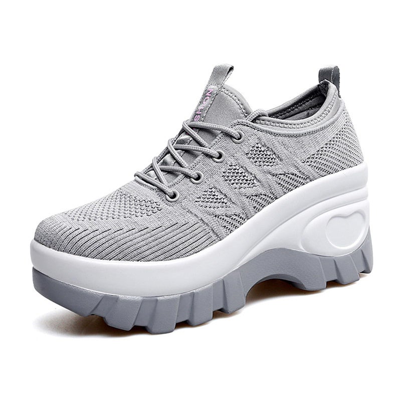 XBLDU Women's Chunky Platform Comfort Orthopedic Wedge Walking Shoes Fashion Knitted Breathable Lace Up Lug Sole Casual Non-Slip Running Shoes With Arch Support (grey, Adult, Women, 8.5, Numeric, US Footwear Size System, Medium) - Image 1