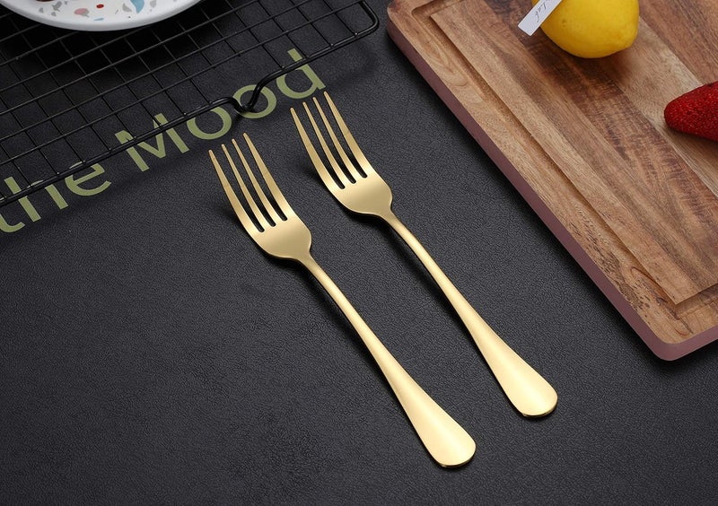 Kyraton Gold Dinner Forks - 6 Piece Set, Stainless Steel, 8.17 Inch, Titanium Plated Wedding Silverware - Image 5