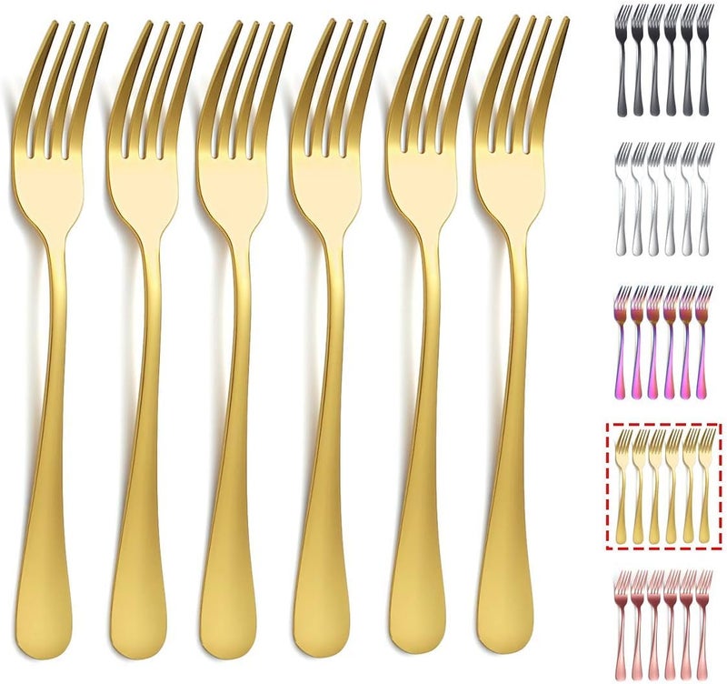 Kyraton Gold Dinner Forks - 6 Piece Set, Stainless Steel, 8.17 Inch, Titanium Plated Wedding Silverware - Image 1