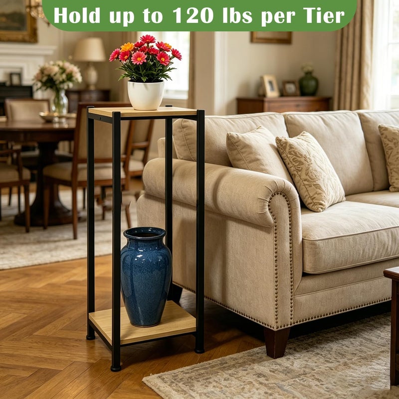 Dipion Tall Plant Stand Indoor,31 Inch Plants Stands,2 Tier Metal Plant Stand with Heavy Duty Wood,Yellow Oak and Black - Image 4