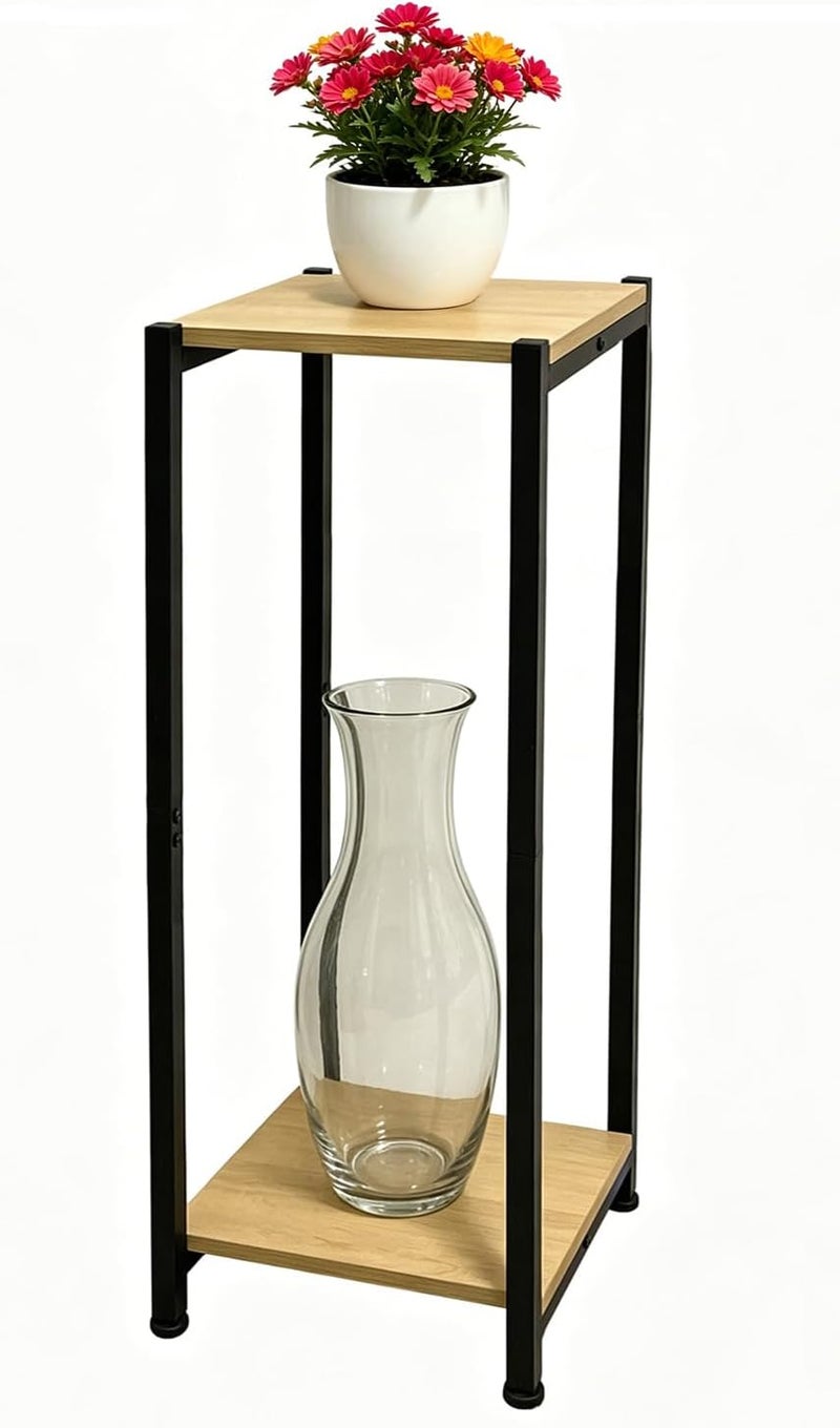Dipion Tall Plant Stand Indoor,31 Inch Plants Stands,2 Tier Metal Plant Stand with Heavy Duty Wood,Yellow Oak and Black - Image 1