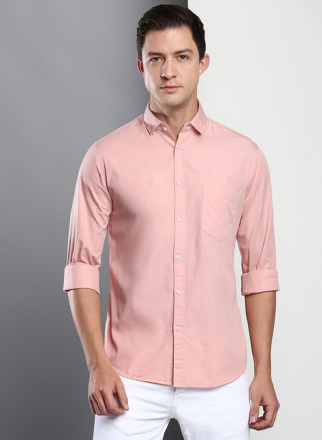 Dennis Lingo Men's Slim Fit Peach Casual Cotton Spread Shirt - Image 1