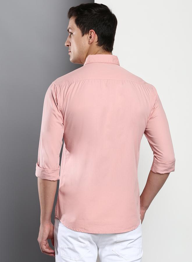 Dennis Lingo Men's Slim Fit Peach Casual Cotton Spread Shirt - Image 3