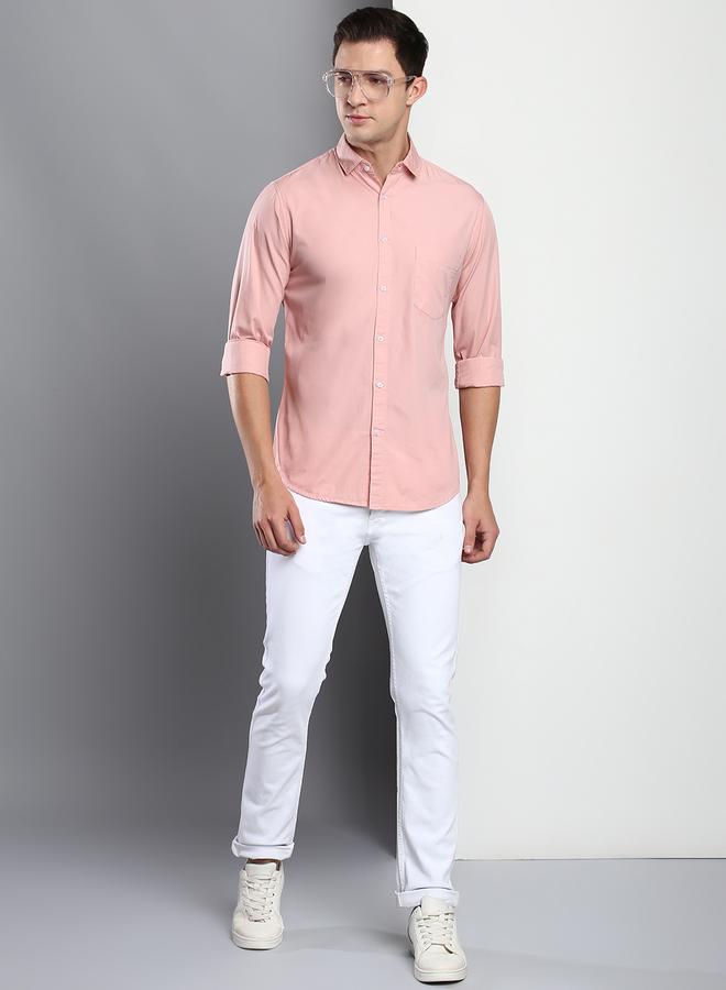 Dennis Lingo Men's Slim Fit Peach Casual Cotton Spread Shirt - Image 5
