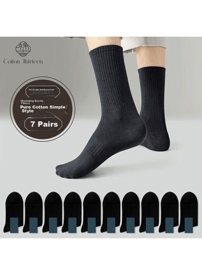 Cotton Thirteen Mianshisan جوارب رجالية طويلة أنبوبي خريف وشتاء لون صلب عمل عارضة طويلة 7 أزواج - Image 1