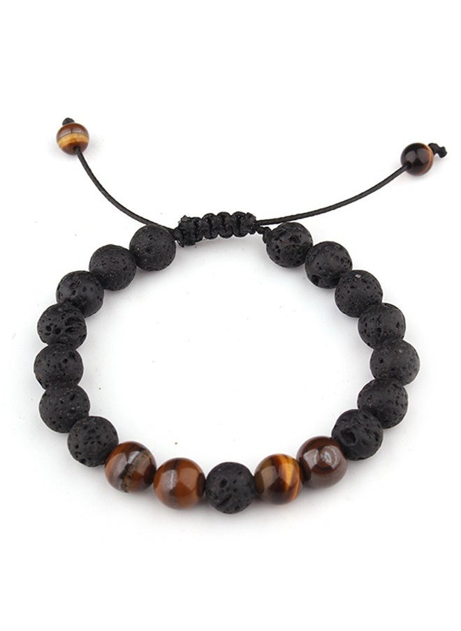 yongsheng Lava Stone Beaded Charm Bracelet， Men Women 8mm Bracelet Braided Rope Natural Stone Beads Bracelet Bangle  - Image 3