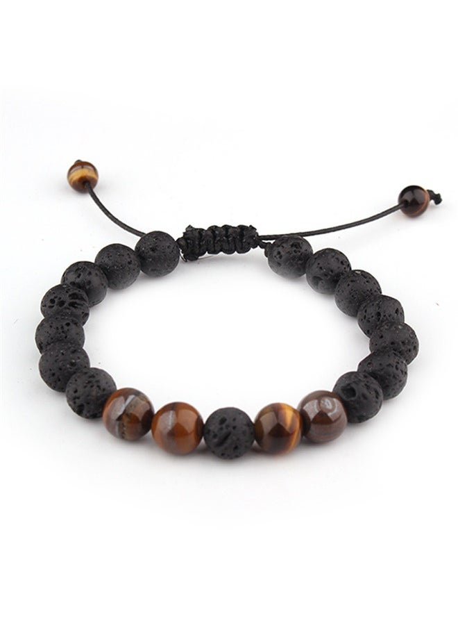 yongsheng Lava Stone Beaded Charm Bracelet， Men Women 8mm Bracelet Braided Rope Natural Stone Beads Bracelet Bangle  - Image 2