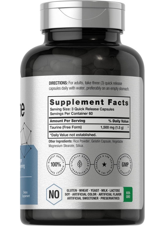 Horbäach Taurine Supplement 1500mg | 180 Capsules | Non-GMO and Gluten Free - Image 2