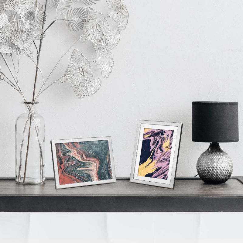 KINLINK 6x8 Picture Frames Silver  Photo Frames with Plexiglass for Picture 4x6 with Mat or 6x8 without Mat  Composite Wood Picture Frames for Table Top and Wall Mounting - Set of 4 - Image 3