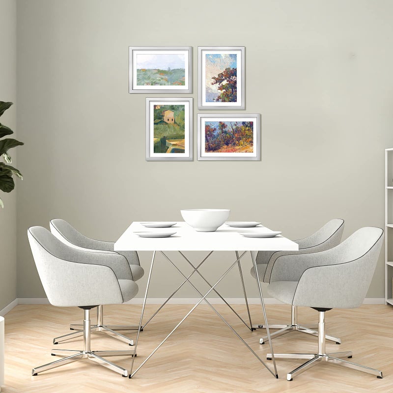 KINLINK 6x8 Picture Frames Silver  Photo Frames with Plexiglass for Picture 4x6 with Mat or 6x8 without Mat  Composite Wood Picture Frames for Table Top and Wall Mounting - Set of 4 - Image 4