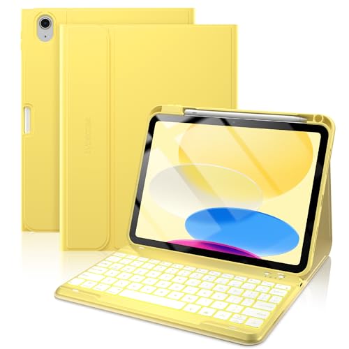 typecase Folio Keyboard Case for iPad 10th Gen 10.9 inch (2022) and iPad 11th (A16, 2025), Magnetic Wireless Detachable Keyboard, 7-Color Backlight, Thin & Light, Pencil Holder – Yellow - Image 1