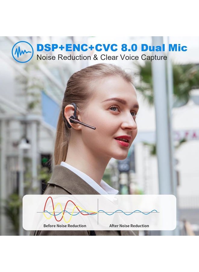 New Bee سماعة بلوتوث V5.2 سماعة رأس لاسلكية 24 ساعة وقت التحدث CVC8.0 ميكروفون مزدوج لإلغاء الضوضاء لهاتف iPhone/Android/السائق/الأعمال/المكتب (أسود) - Image 2