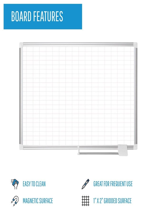 MasterVision Planning Board Magnetic Dry Erase 1" x 2" Grid Planner with Accessory Kit, 24" x 36", Aluminum Frame,Silver,MA0392830A - Image 3