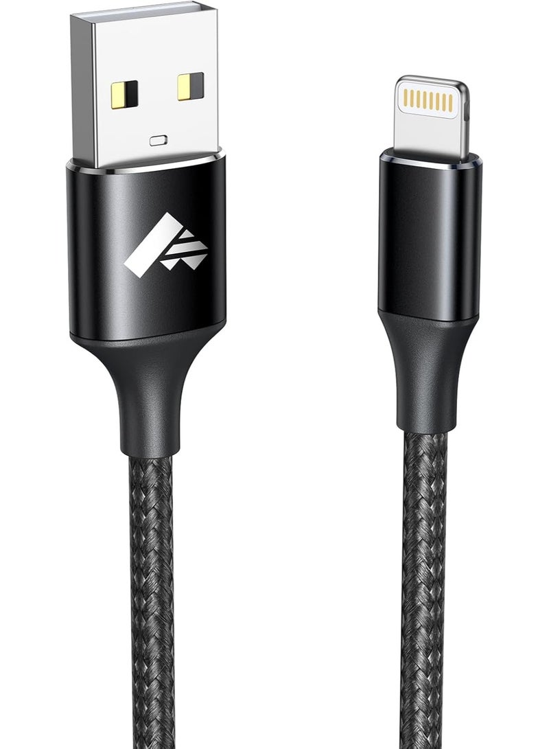 كابل شاحن ايفون 3 متر، معتمد من Apple MFi، مضفر من النايلون، USB A إلى Lightning، شحن سريع لايفون وايباد - Image 1