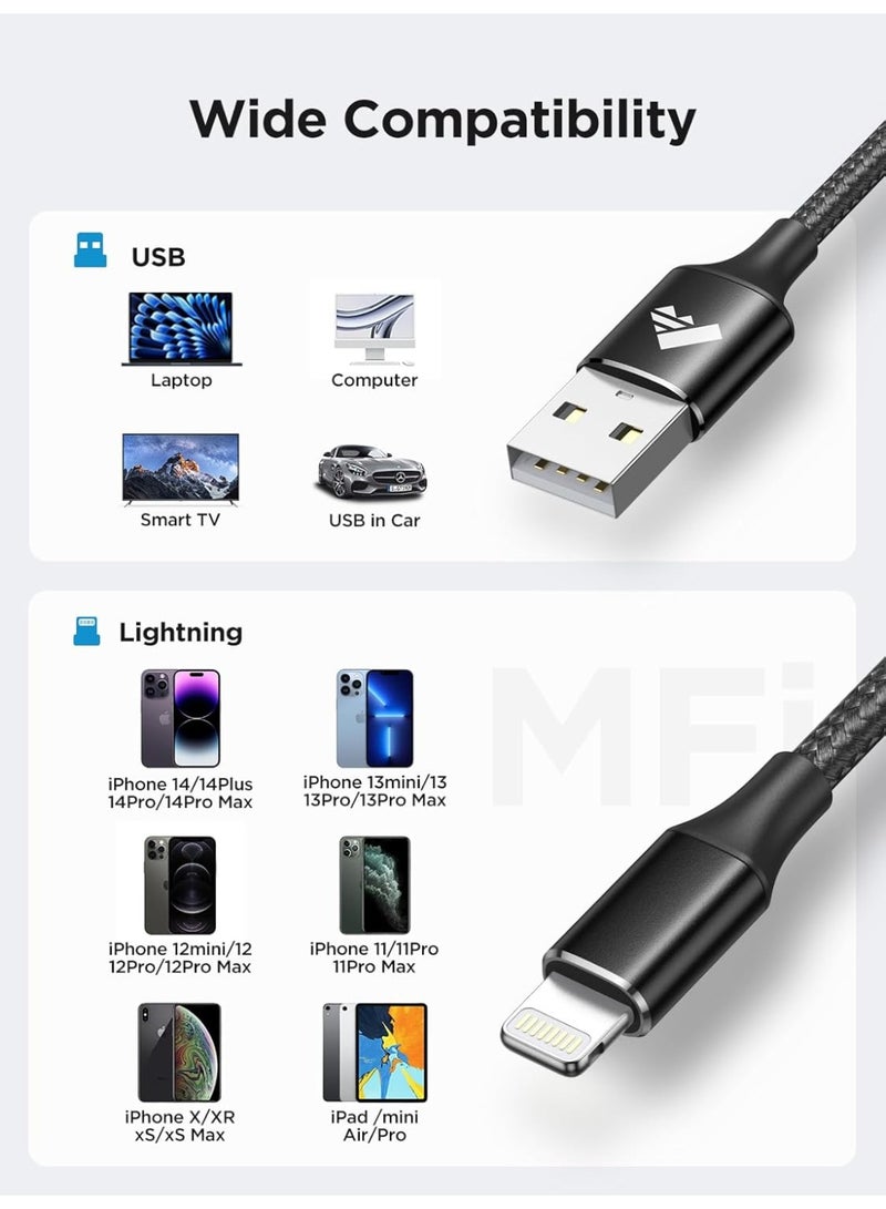 كابل شاحن ايفون 3 متر، معتمد من Apple MFi، مضفر من النايلون، USB A إلى Lightning، شحن سريع لايفون وايباد - Image 3