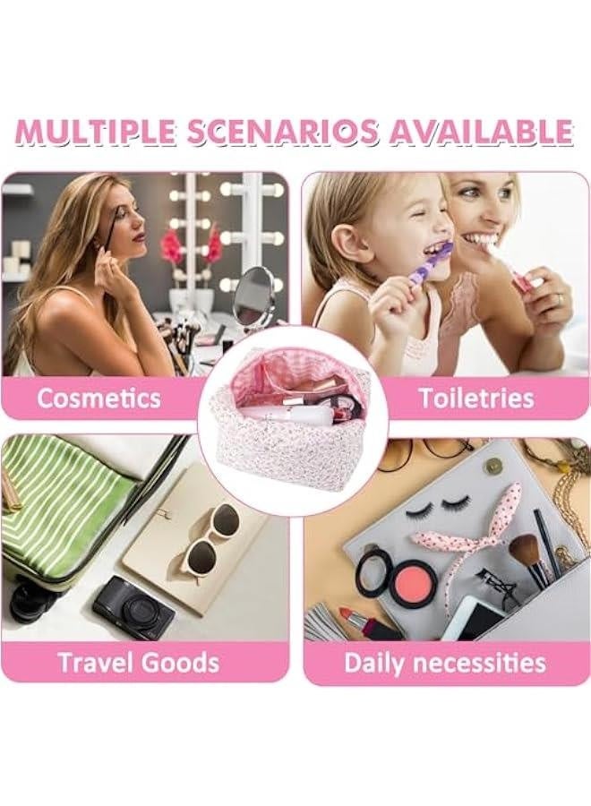Quilted Makeup Bag Floral Large Cute Cosmetic Bag Cotton Puffy Makeup Organizer Coquette Travel Makeup Pouch Aesthetic Portable Zipper Toiletry Storage Bag for Women Girls (Pink) - Image 4