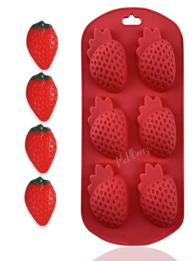 MoldBerry Silicone 6 Cavity Strawberry Shape Jelly Mold | Fruit Shape Chocolate Mould for Candy, Jelly, Gummy, Ice Cube & Mini Cake Decoration | Non-Stick, Reusable & Easy to Clean Baking Mold Pack 1 - Image 1