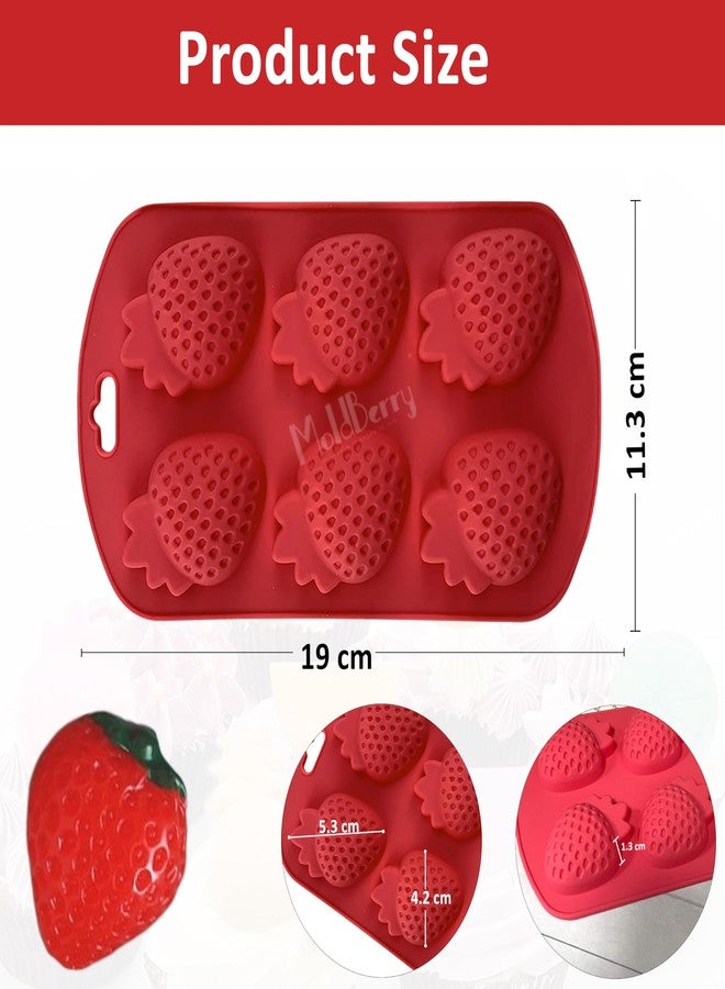 MoldBerry Silicone 6 Cavity Strawberry Shape Jelly Mold | Fruit Shape Chocolate Mould for Candy, Jelly, Gummy, Ice Cube & Mini Cake Decoration | Non-Stick, Reusable & Easy to Clean Baking Mold Pack 1 - Image 3