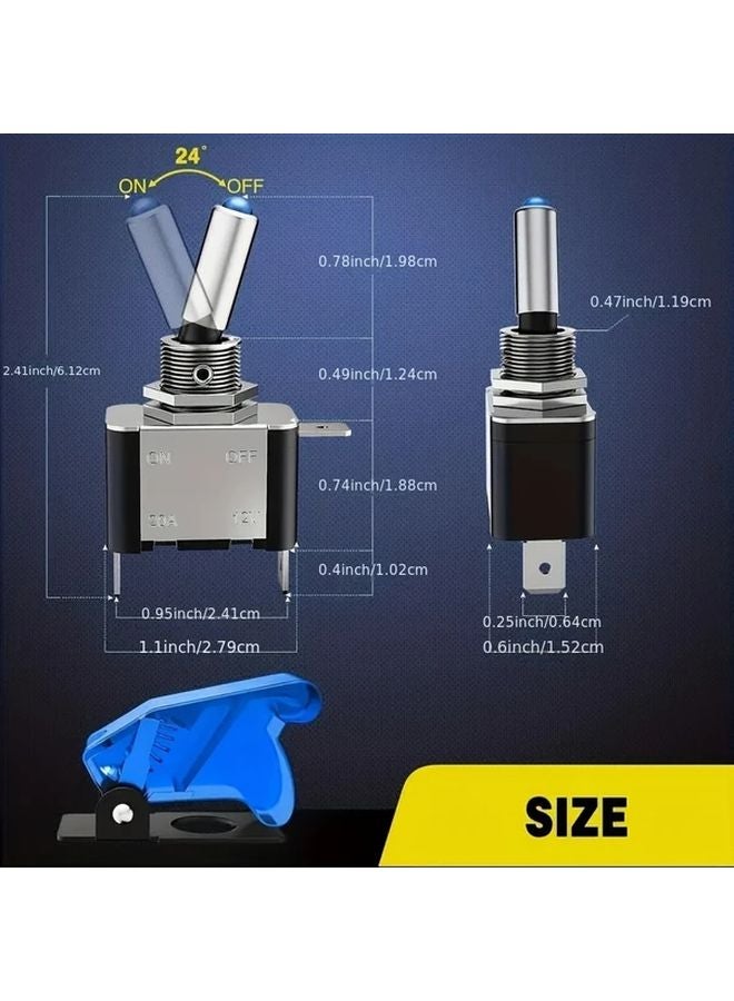 5pcs Carbon Color Red LED Toggle Switch 12V Blue Illuminated SPST Rocker 20A - Image 3