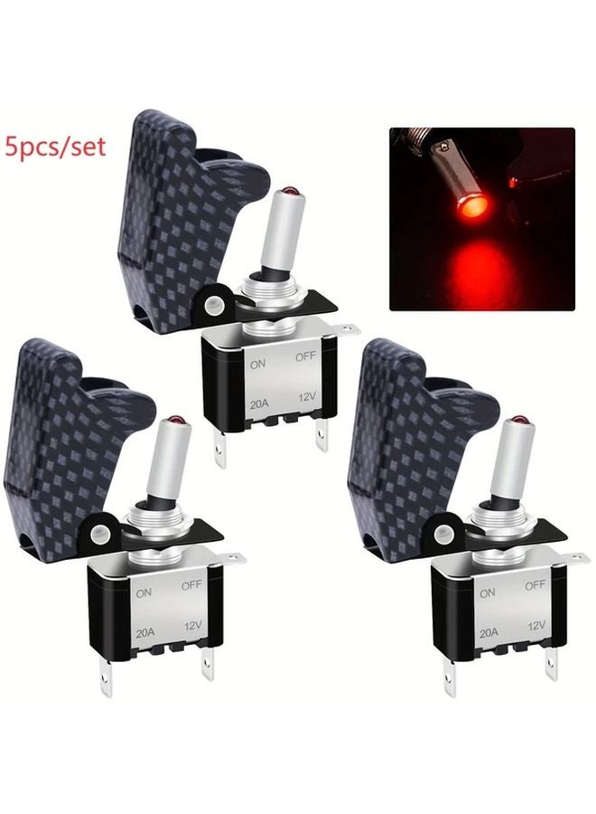 5pcs Carbon Color Red LED Toggle Switch 12V Blue Illuminated SPST Rocker 20A - Image 1