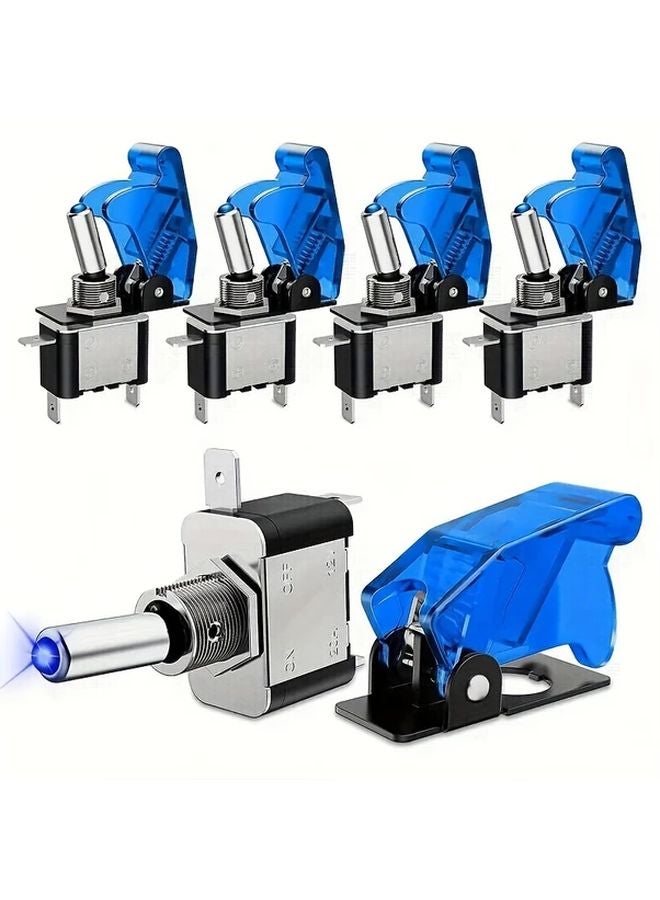 5pcs Carbon Color Red LED Toggle Switch 12V Blue Illuminated SPST Rocker 20A - Image 2