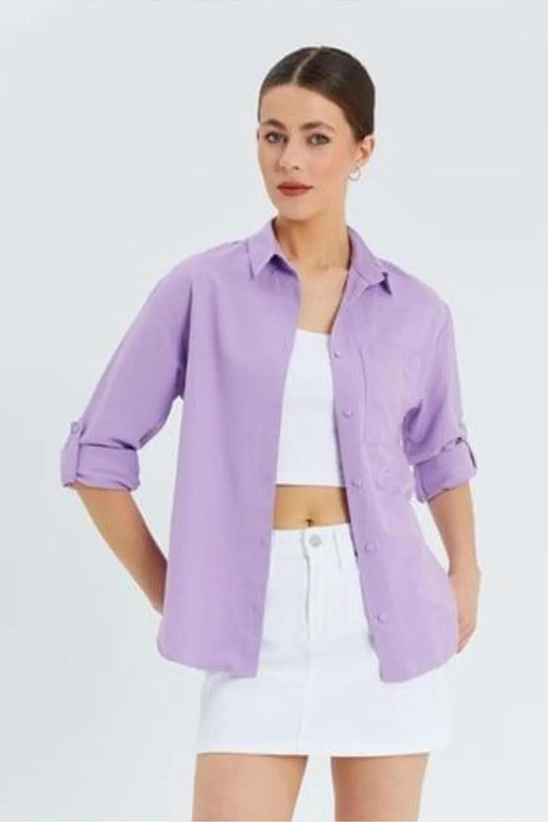 Mixray Long Sleeve Button-Up Shirt with Pocket - Image 3