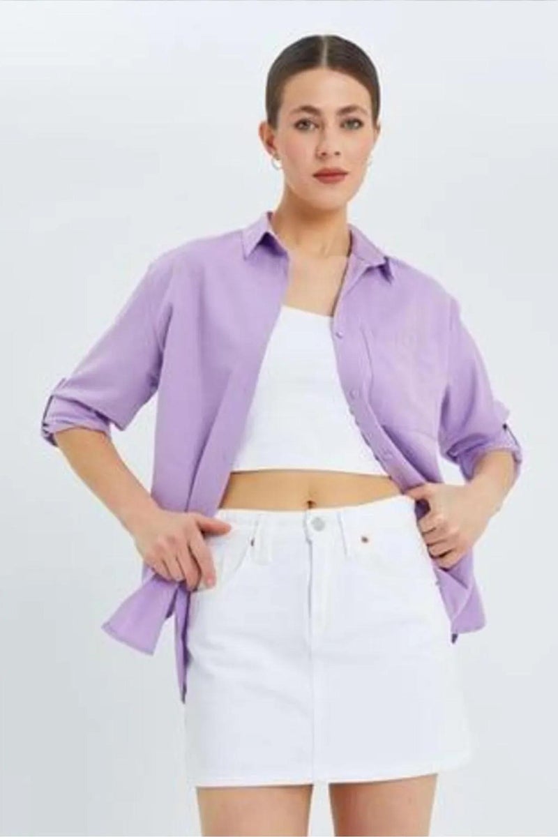 Mixray Long Sleeve Button-Up Shirt with Pocket - Image 5