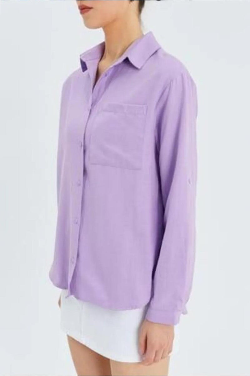 Mixray Long Sleeve Button-Up Shirt with Pocket - Image 4