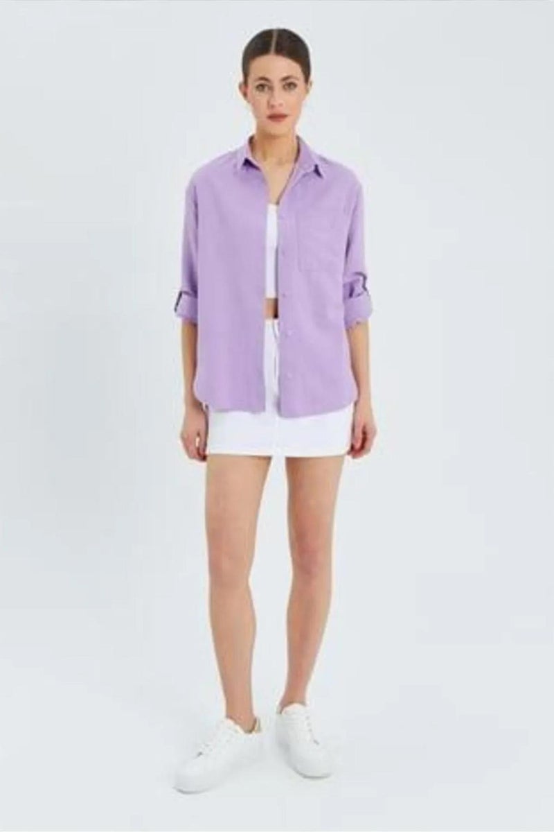 Mixray Long Sleeve Button-Up Shirt with Pocket - Image 2