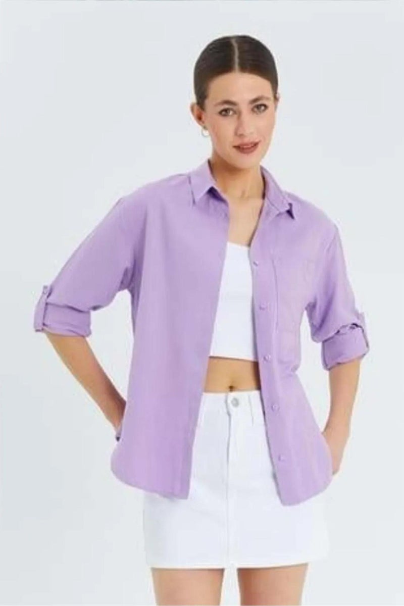 Mixray Long Sleeve Button-Up Shirt with Pocket - Image 1