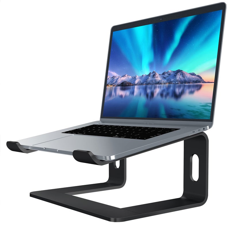 SOUNDANCE Laptop Stand, Aluminum Computer Riser, Ergonomic Laptops Elevator for Desk, Metal Holder Compatible with 10 to 15.6 Inches Notebook Computer, Black - Image 1