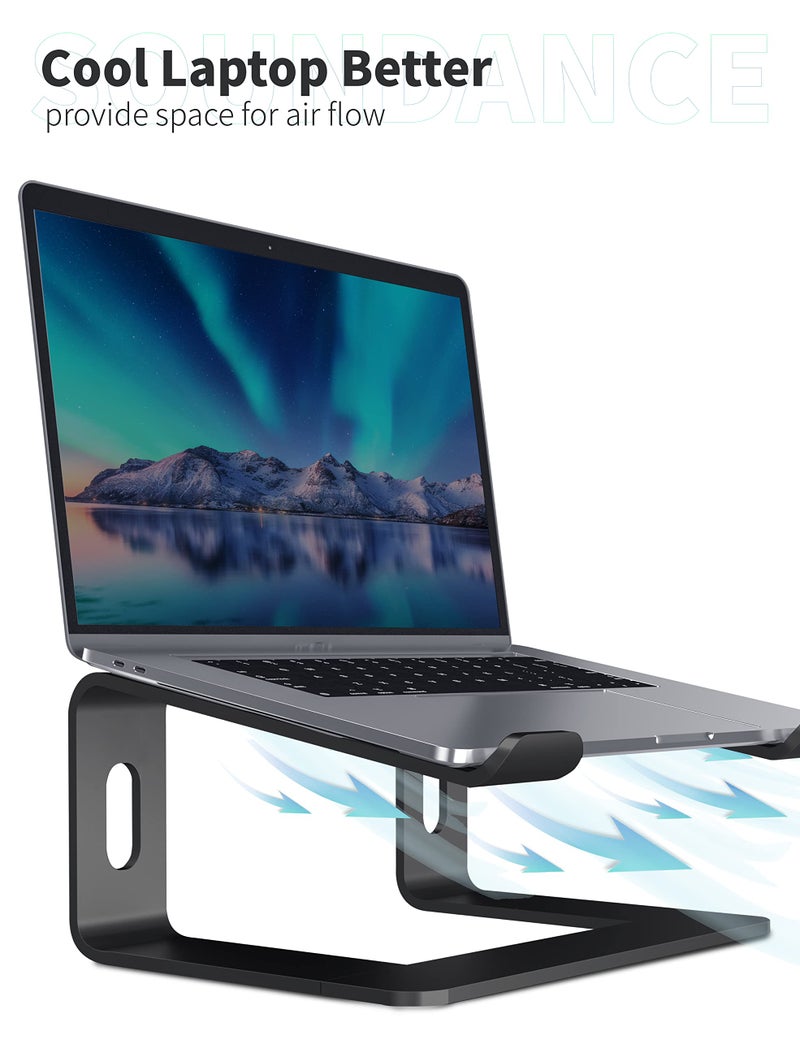 SOUNDANCE Laptop Stand, Aluminum Computer Riser, Ergonomic Laptops Elevator for Desk, Metal Holder Compatible with 10 to 15.6 Inches Notebook Computer, Black - Image 4