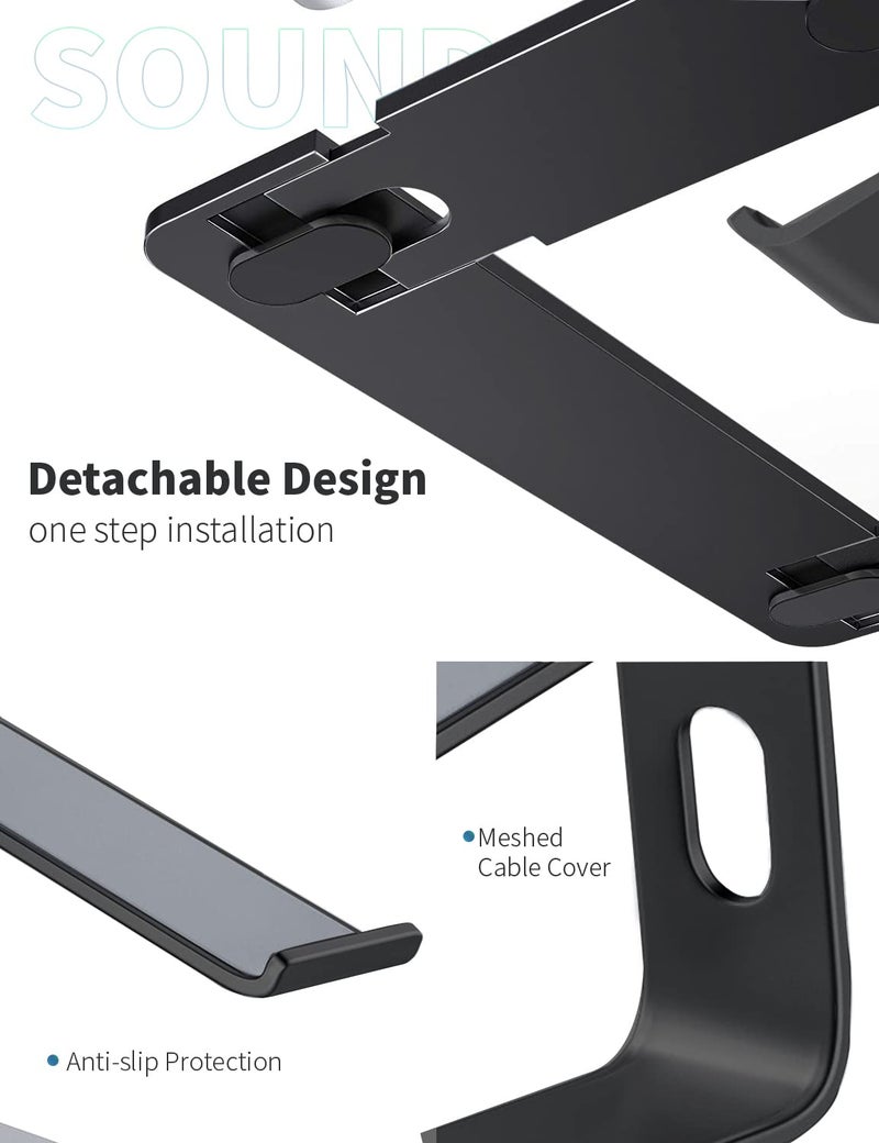 SOUNDANCE Laptop Stand, Aluminum Computer Riser, Ergonomic Laptops Elevator for Desk, Metal Holder Compatible with 10 to 15.6 Inches Notebook Computer, Black - Image 5