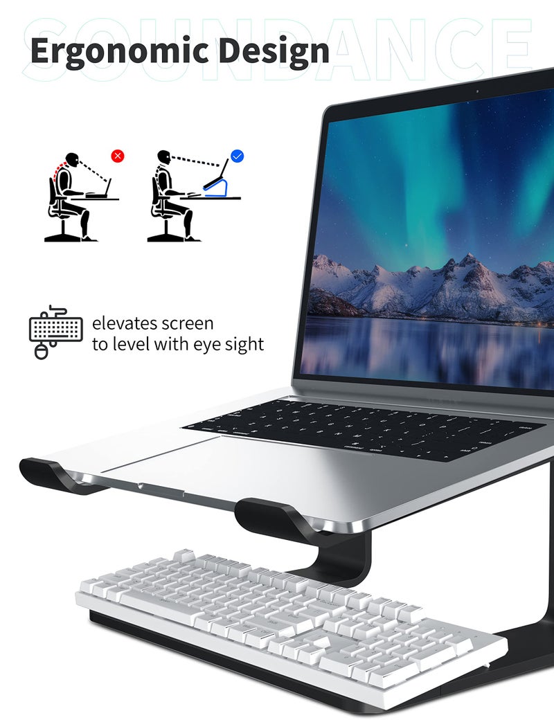 SOUNDANCE Laptop Stand, Aluminum Computer Riser, Ergonomic Laptops Elevator for Desk, Metal Holder Compatible with 10 to 15.6 Inches Notebook Computer, Black - Image 3