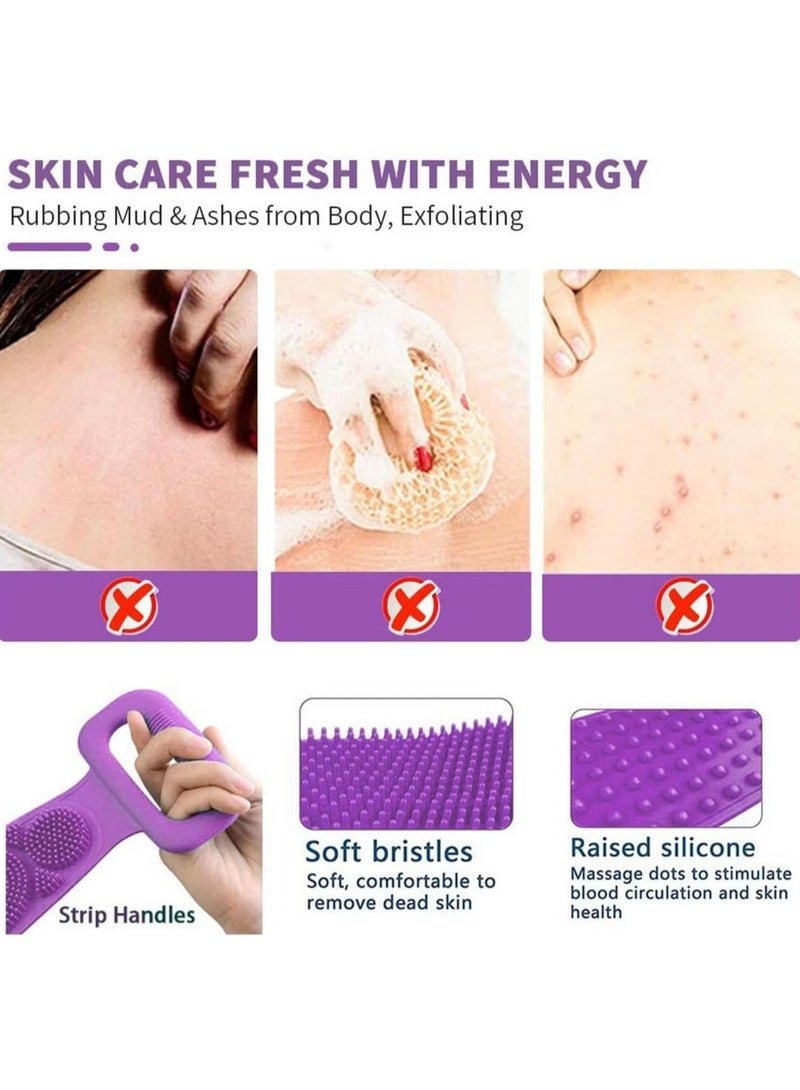 TIGER Silicone Body Scrubber Bath Towel Belt – 2-Sided Silicone Back Scrubber for Shower, Exfoliating Scrub for Soft Skin, Purple - Image 4