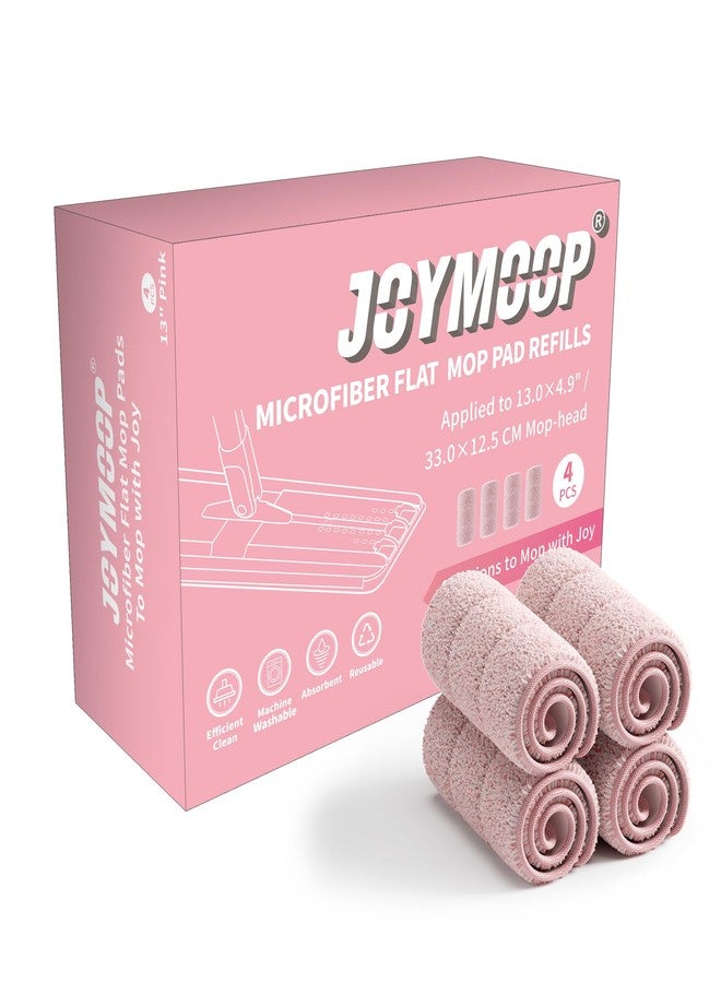 JOYMOOP وسادات ممسحة JOYMOOP المسطحة، وسادات تنظيف من الألياف الدقيقة، وسادات قابلة للغسل، بدائل للوسادات المسطحة أو مجموعة دلو الممسحة، عبوة من 4 إعادة تعبئة 13 بوصة - وردي - Image 1