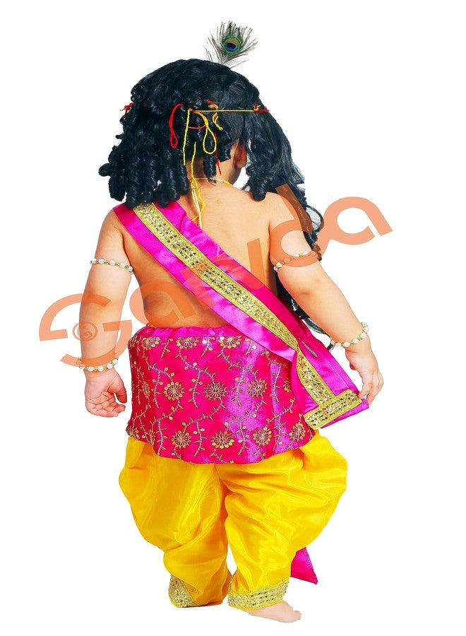 Sarvda Brocade Shree Krishna Dress For Kids For Baby Boy Radha Dress For Girls With Accessories Dhoti, Dupatta, Mukut Flute Complete Set, Multicolor - Image 2