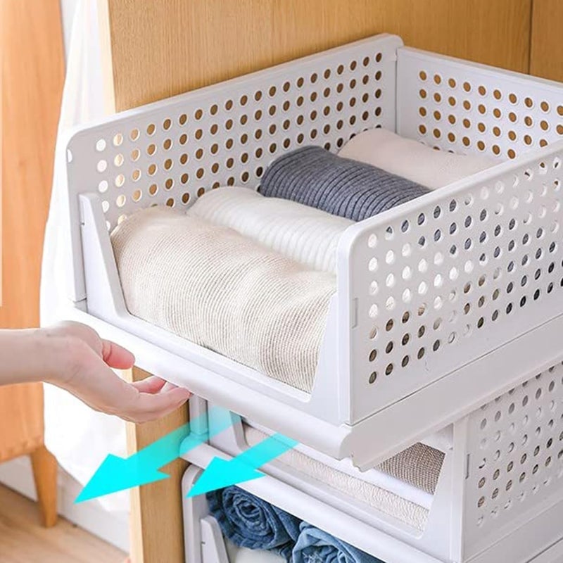 MARKWELL 4 Layer Stackable Wardrobe Storage Box Plastic Sliding Drawer Organizer Foldable Clothes Shelf Baskets Folding Cube Bins Perfect for Kitchen Bedroom Sliding Drawer White - Image 5