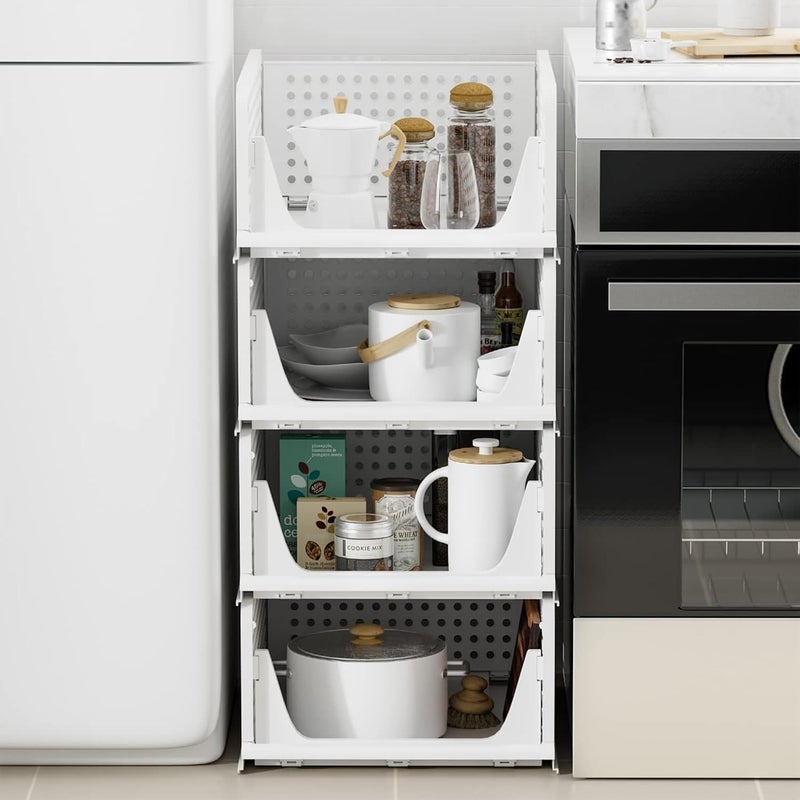 MARKWELL 4 Layer Stackable Wardrobe Storage Box Plastic Sliding Drawer Organizer Foldable Clothes Shelf Baskets Folding Cube Bins Perfect for Kitchen Bedroom Sliding Drawer White - Image 2