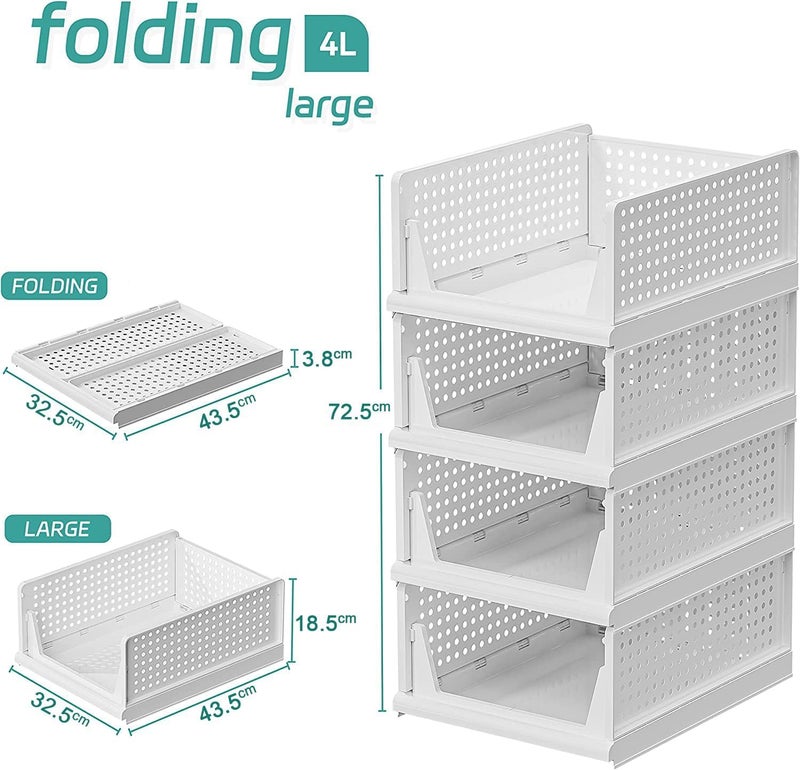 MARKWELL 4 Layer Stackable Wardrobe Storage Box Plastic Sliding Drawer Organizer Foldable Clothes Shelf Baskets Folding Cube Bins Perfect for Kitchen Bedroom Sliding Drawer White - Image 3