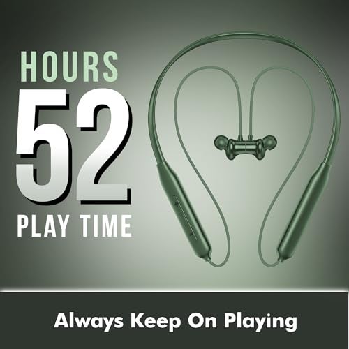 Kratos N4 Bluetooth Neckband with 52H Playtime, Deep Bass, Stereo Sound, HD Calls, Magnetic Earbuds, Type-C Fast Charging, Rich Audio, Hollow Switch for Comfort & Style - Green - Image 3